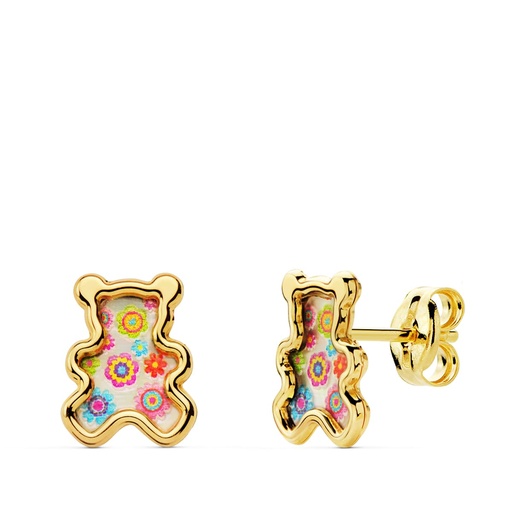 [P21040] 18K PENDIENTES OSOS NACAR COLORES. 8X6.5 MM