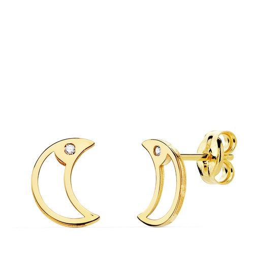 [P21041] 18K PENDIENTES LUNA CIRCONITAS 8X6 MM