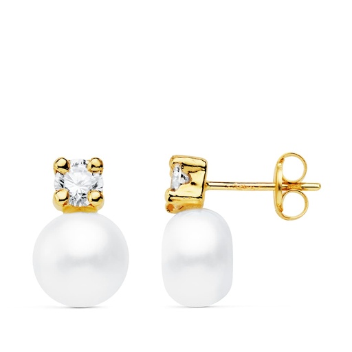 [P21054] 18K PENDIENTES PERLA Y GARRAS 12X8 MM CIERRE PRESION