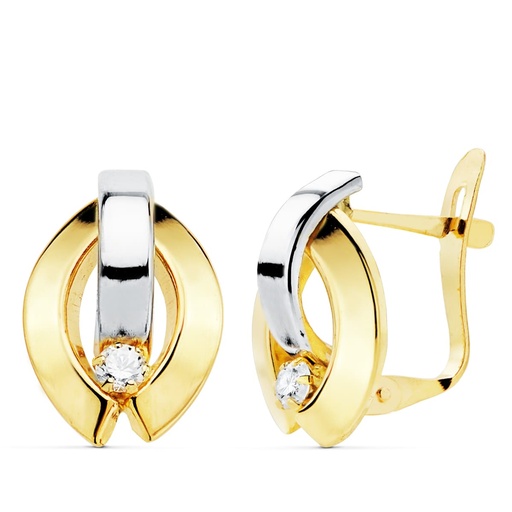 [P21058] 18K PENDIENTES ORO BICOLOR BANDAS Y CIRCONITAS 14X9 MM