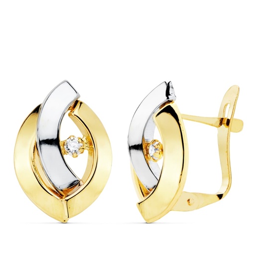 [P21059] 18K PENDIENTES ORO BICOLOR BANDAS Y CIRCONITAS 15X10 MM