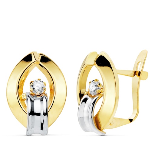 [P21060] 18K PENDIENTES ORO BICOLOR BANDAS Y CIRCONITAS 14X10 MM
