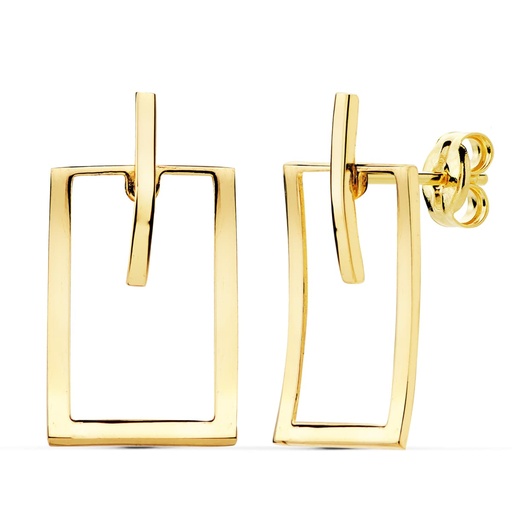 [P21065] 18K PENDIENTES RECTANGULO Y BARRA 20X11 MM