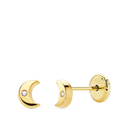 [P21075] 18K PENDIENTES ORO AMARILLO LUNA CIRCONITA 4.5X3.5 MM