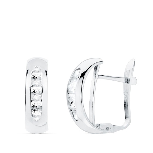 [P21077-OB] 18K PENDIENTES ORO BLANCO BANDA CIRCONITAS 13.5X5 MM