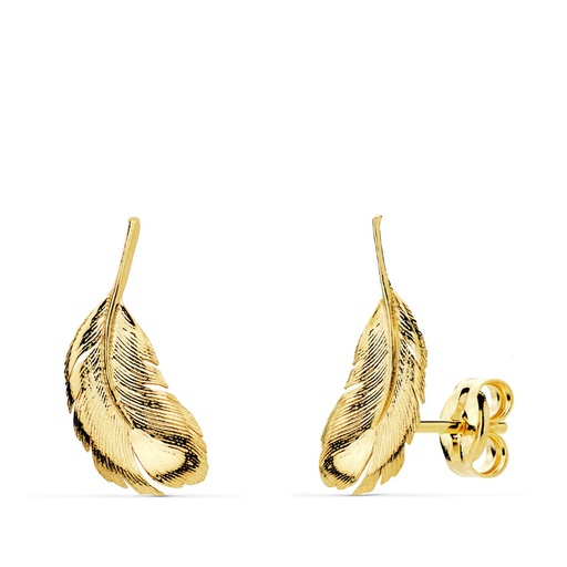 [P21087] 18K PENDIENTES ORO AMARILLO PLUMAS 16X7 MM CIERRE PRESION