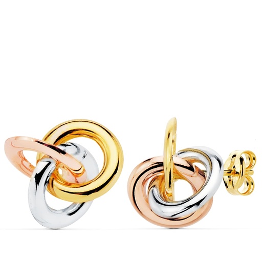 [P21096] 18K PENDIENTES NUDOS ORO TRICOLOR BRILLO 14X14 MM PRESION
