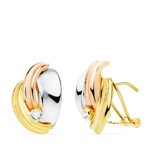 [P21111] 18K PENDIENTES ORO TRICOLOR BANDAS LISAS 14X10 MM CIERRE OMEGA