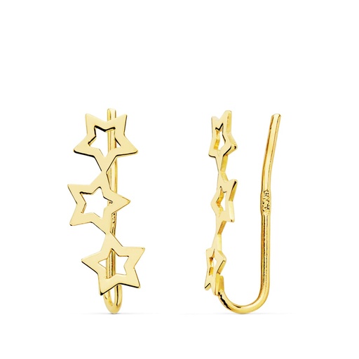 [P21119] 18K PENDIENTES ORO AMARILLO TREPADORES 3 ESTRELLAS 15X5 MM
