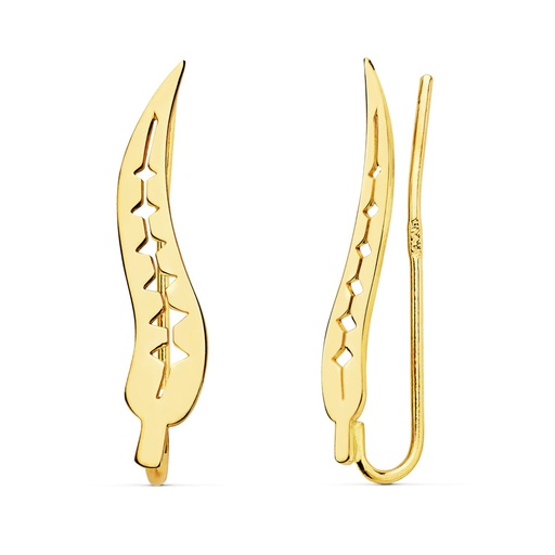 [P21125] 18K PENDIENTES ORO AMARILLO TREPADORES HOJA 22X4 MM
