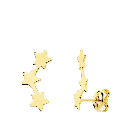 [P21128] 18K PENDIENTES ORO AMARILLO TREPADORES ESTRELLAS 13X4 MM