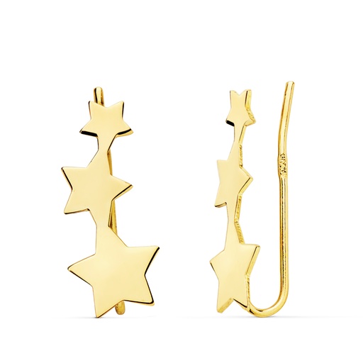 [P21129] 18K PENDIENTES TREPADORES ESTRELLAS 16X7 MM