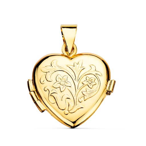 [P2113] 18K GUARDAPELO DIJE PORTAFOTOS ORO AMARILLO CORAZON BRILLO 20X20 MM