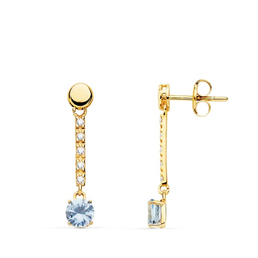 [P21132-AM] 18K PENDIENTES ORO AMARILLO PIEDRA REDONDA COLOR AGUAMARINA 25X5 MM