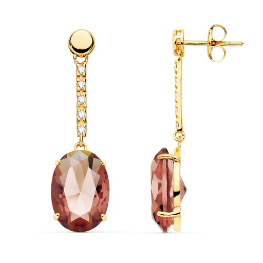 [P21134-AL] 18K PENDIENTES ORO AMARILLO PIEDRA OVAL COLOR ALEJANDRITA 35X10 MM
