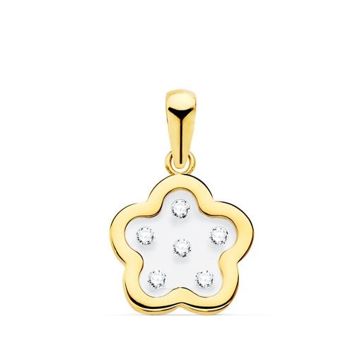 [P21141-5] COLGANTE ORO AMARILLO FLOR AIRSHINE TRANSPARENTE CON CIRCONITAS 11X11 MM