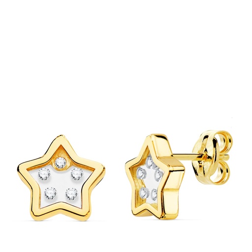 [P21142] PENDIENTES ORO AMARILLO ESTRELLA AIRSHINE TRANSPARENTE Y CIRCONITAS 9X9 MM