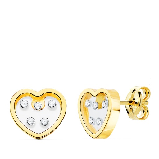 [P21143] PENDIENTES ORO AMARILLO CORAZON AIRSHINE TRANSPARENTE Y CIRCONITAS 8X7 MM