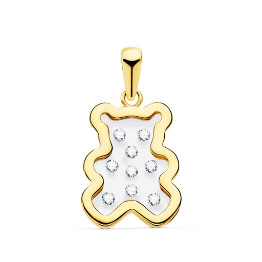 [P21145-5] 18K COLGANTE ORO AMARILLO OSO AIRSHINE TRANSPARENTE CON CIRCONITAS 14X11 MM
