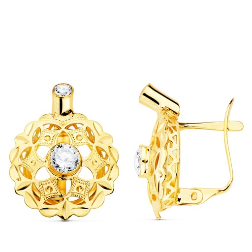 [P21148] 18K PENDIENTES ORO AMARILLO CUBANAS CON CIRCONITAS 16X13 MM CIERRE CATALAN