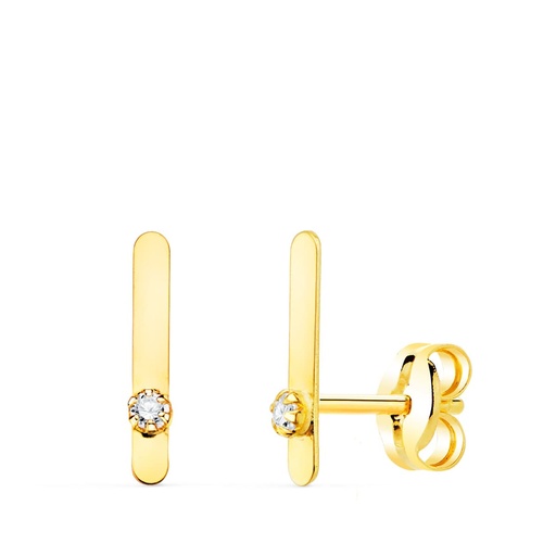 [P21151] 18K PENDIENTES ORO AMARILLO TREPADOR MINI BARRA CON CIRCONITA 10X1.5 MM