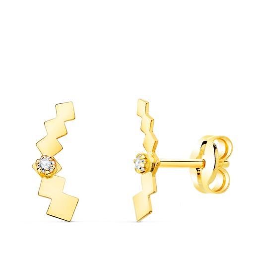 [P21152] 18K PENDIENTES ORO AMARILLO TREPADOR MINI CUBOS CON CIRCONITA 10X3 MM