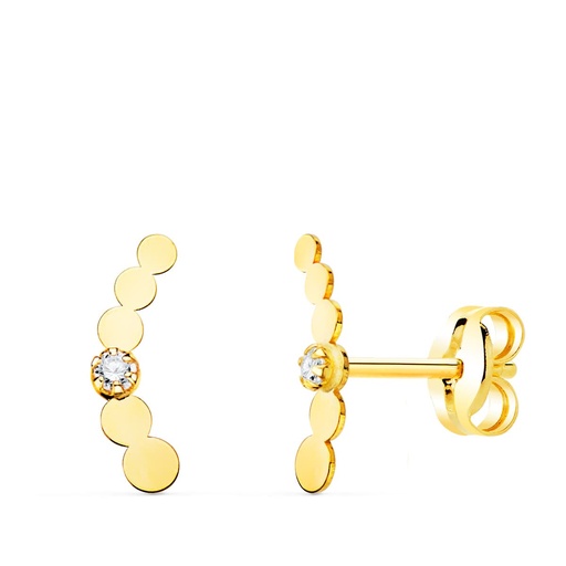 [P21153] 18K PENDIENTES ORO AMARILLO TREPADOR MINI CIRCULOS CON CIRCONITA 10X2 MM