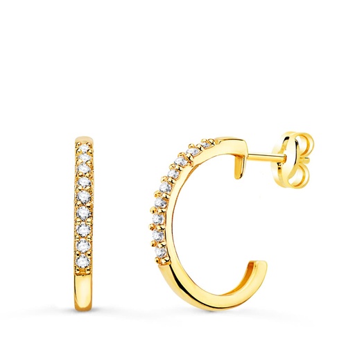 [P21203] 18K AROS ORO AMARILLO ABIERTOS CIRCONITAS 14 MM ANCHO 1.5 MM CIERRE PRESION