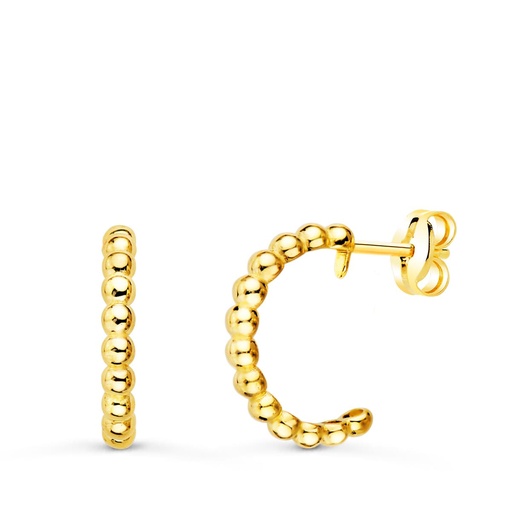 [P21204] 18K AROS ORO AMARILLO ABIERTOS BOLAS LISAS 14 MM ANCHO 2 MM CIERRE PRESION