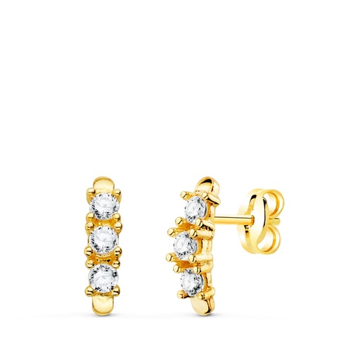 [P21205-OA] 18K PENDIENTES ORO AMARILLO CIRCONITAS CON GARRAS 9.5X2.5 MM PRESION
