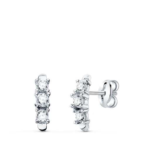[P21205-OB] 18K PENDIENTES ORO BLANCO CIRCONITAS CON GARRAS 9.5X2.5 MM PRESION