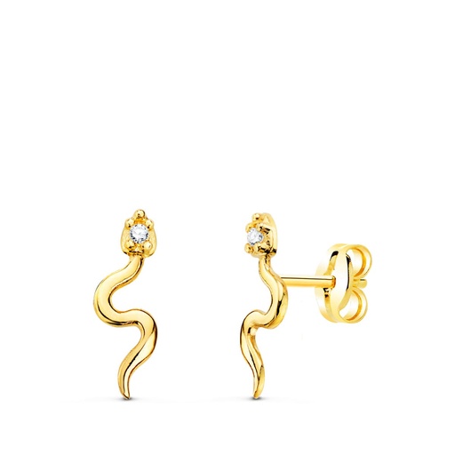 [P21206] 18K PENDIENTES ORO AMARILLO SERPIENTES CON CIRCONITAS 12X4 MM PRESION
