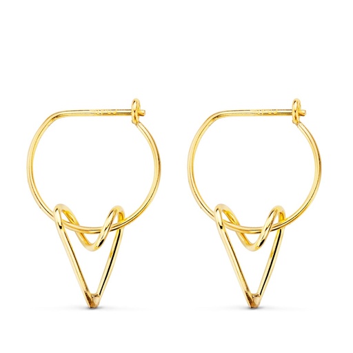 [P21208] 18K AROS ORO AMARILLO 13 MM MOTIVO CORAZON 10X7 MM