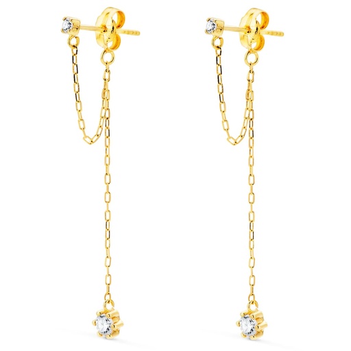 [P21218] 18K PENDIENTES CIRCONITAS CON DOBLE CADENA DE 3 CM CIERRE PRESION