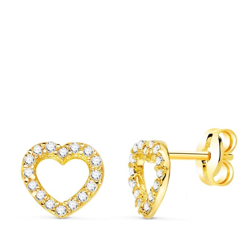 [P21223] 18K PENDIENTES ORO AMARILLO CORAZON MINI CON CIRCONITAS 7X7 MM CIERRE PRESION