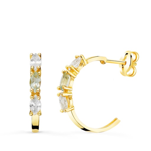 [P21231-AM] 18K PENDIENTES ORO AMARILLO 1 2 ARO AGUAMARINA TALLA MARQUISE. 15X2 MM PRESION
