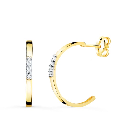 [P21232] 18K PENDIENTES AROS ABIERTOS ORO BICOLOR CON CIRCONITAS 15 MM CIERRE PRESION