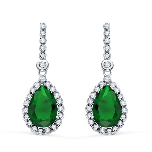 [P21236-VE] 18K PENDIENTES ORO BLANCO DOS CUERPOS CON PIEDRA AZUL 12 X 8MM. 33X12MM