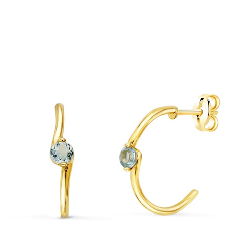 [P21237-AM] 18K PENDIENTES ORO AMARILLO MEDIO ARO LISO CON AGUAMARINA 15X3 MM PRESION.