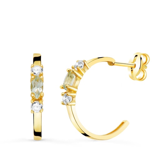 [P21240-AM] 18K PENDIENTES ORO AMARILLO 1 2 ARO AGUAMARINA TALLA MARQUISE. 15X2 MM PRESION