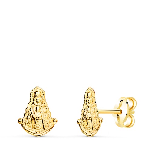 [P21273] 18K PENDIENTES ORO AMARILLO VIRGEN DEL ROCIO BRILLO PRESION 7.5 X 6 MM