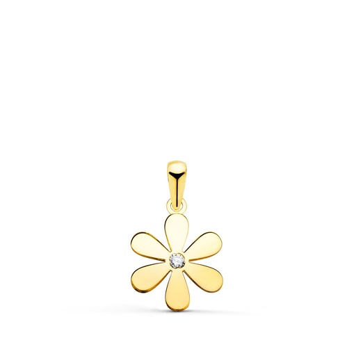 [P21282-5] 18K COLGANTE ORO AMARILLO FLOR 6 PETALOS EN BRILLO CON CIRCONITA 14X11 MM