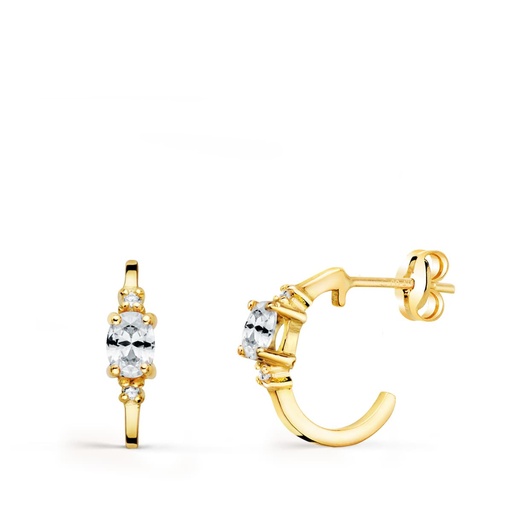 [P21284-CI] 18K PENDIENTES ORO AMARILLO MEDIO ARO LISO CON CIRCONITAS 12X3 MM PRESION.