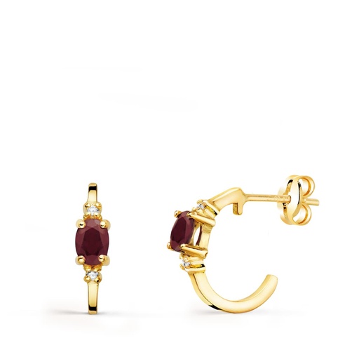 [P21284-RU] 18K PENDIENTES ORO AMARILLO MEDIO ARO LISO CON RUBI 12X3 MM PRESION.