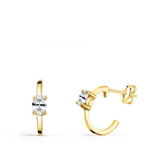 [P21285-CI] 18K PENDIENTES ORO AMARILLO MEDIO ARO LISO CON CIRCONITAS 12X3 MM PRESION.