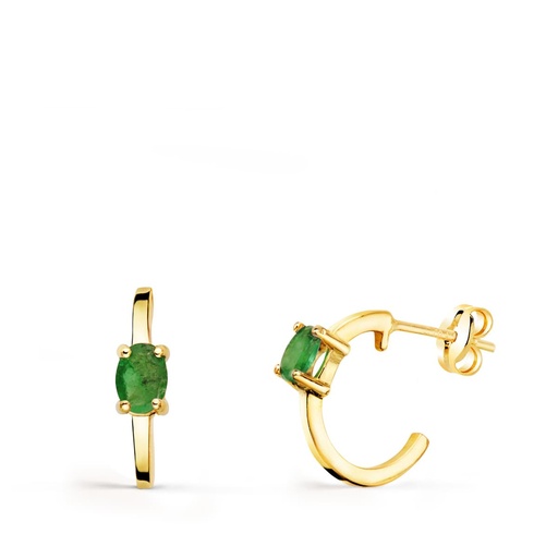 [P21285-ES] 18K PENDIENTES ORO AMARILLO MEDIO ARO LISO CON ESMERALDAS 12X3 MM PRESION.
