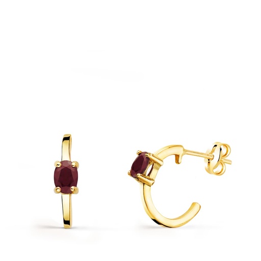 [P21285-RU] 18K PENDIENTES ORO AMARILLO MEDIO ARO LISO CON RUBI 12X3 MM PRESION.