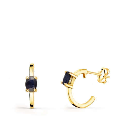 [P21285-ZA] 18K PENDIENTES ORO AMARILLO MEDIO ARO LISO CON ZAFIROS 12X3 MM PRESION.