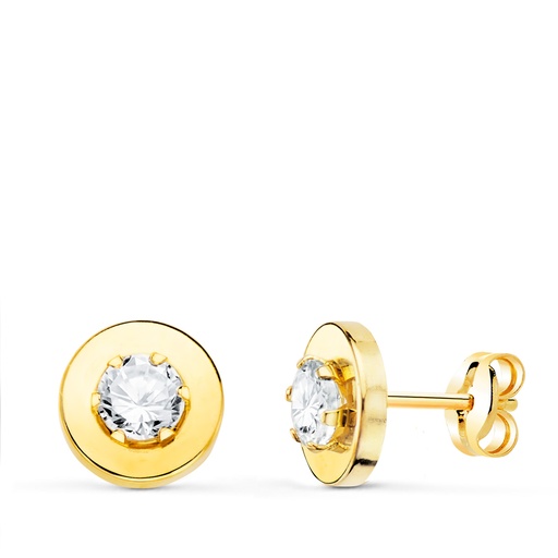 [P21291] 18K PENDIENTES ORO AMARILLO CERCO LISO Y CIRCONITAS EN GARRAS 4MM. 7.5 MM