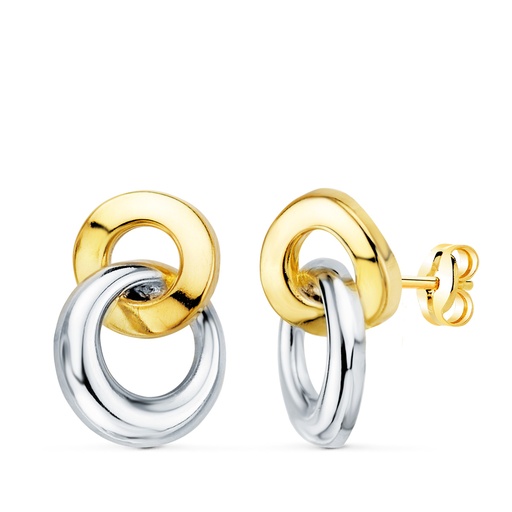 [P21297] 18K PENDIENTES ORO BICOLOR DOBLE ARO BRILLO 13 X 10 MM. CIERRE PRESION
